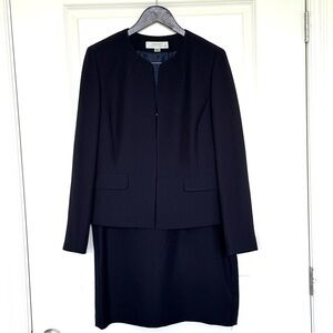 Tahari ASL Navy 2-piece Women's collarless Jacket & Skirt Set - 12